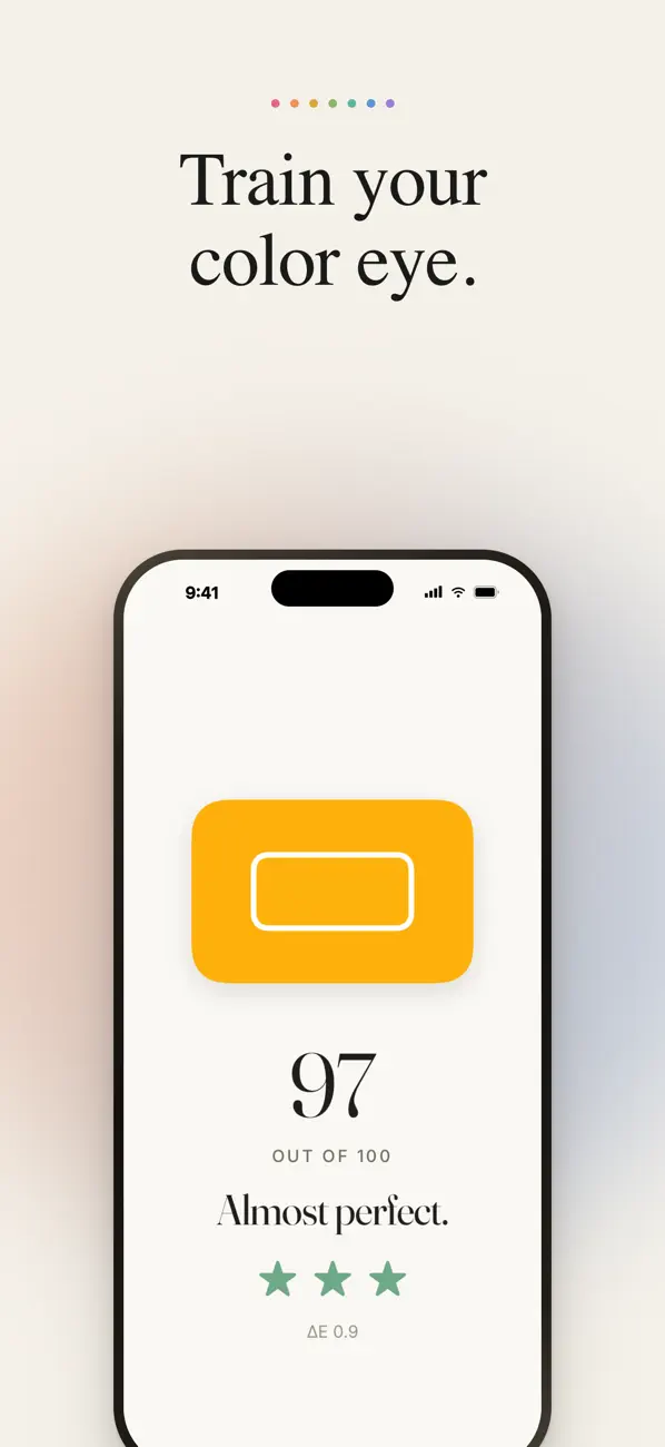 Hueful daily color puzzle app, an alternative to I Love Hue, showing the Train your color eye screen