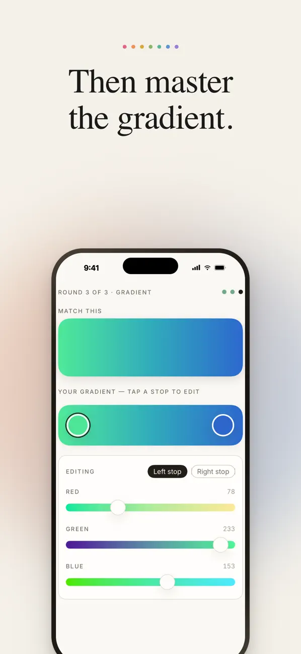 Gradient mode: match both ends of a two-color gradient by eye