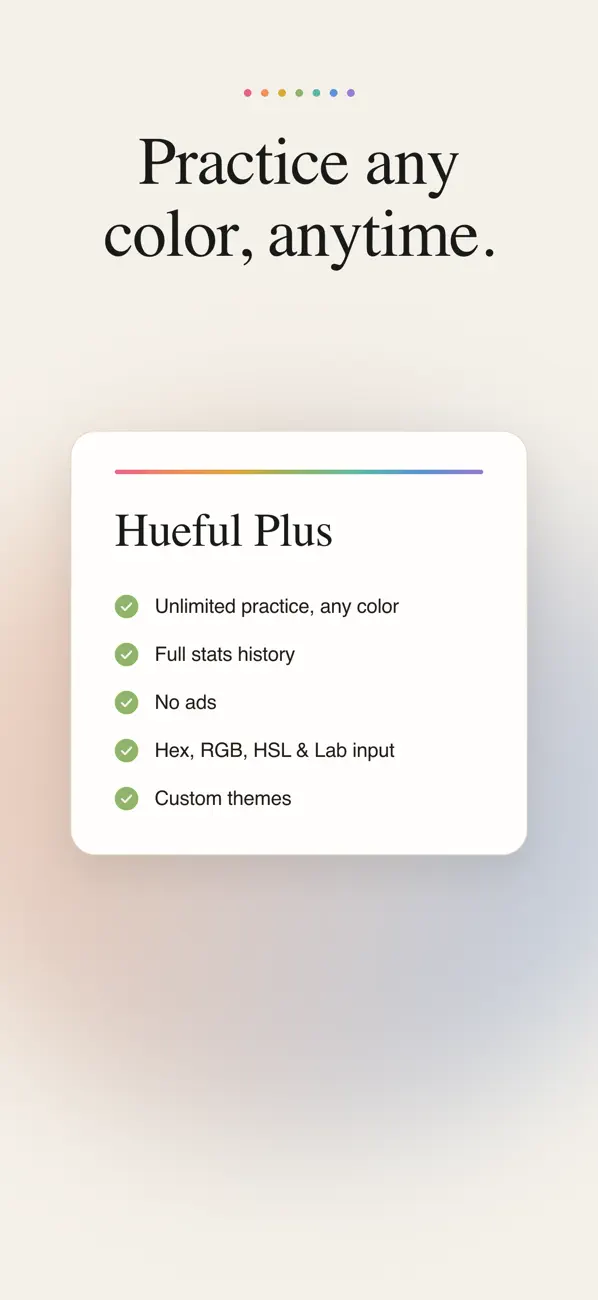 Hueful Plus practice mode used to improve color perception with unlimited color matching